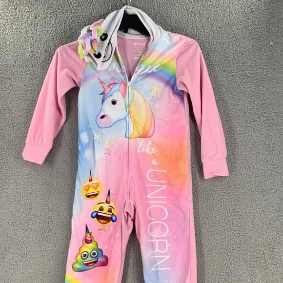 Unicorn Costume Pajama Girls Sz 10 One Piece Fleece Sleeper Jumpuit Fuzzy - Picture 1 of 13